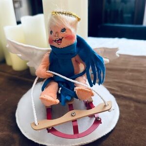 Angel Doll on Rocking Horse with Blue Scarf